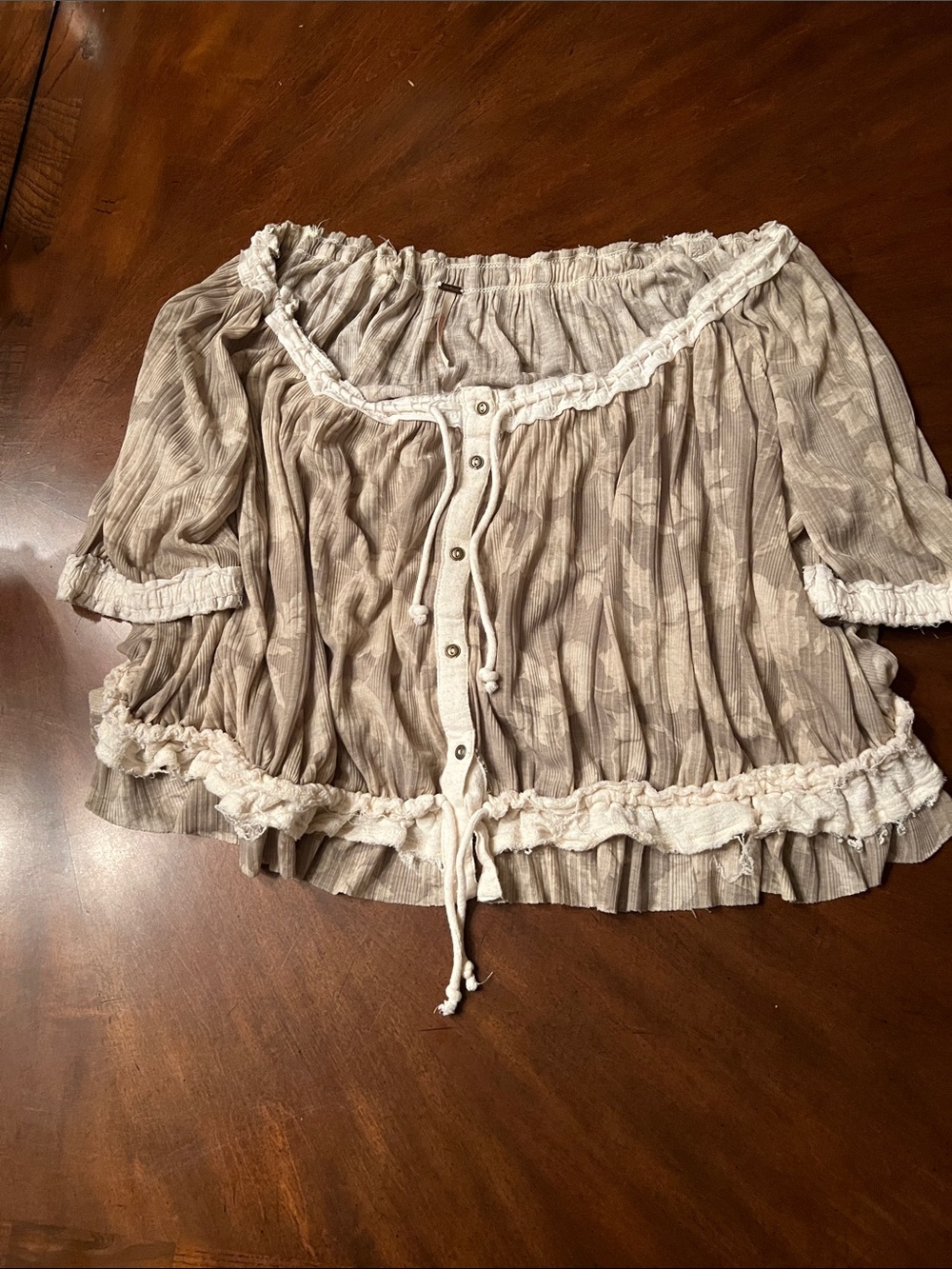 Free People Beige Off-Shoulder Ruffle Tunic